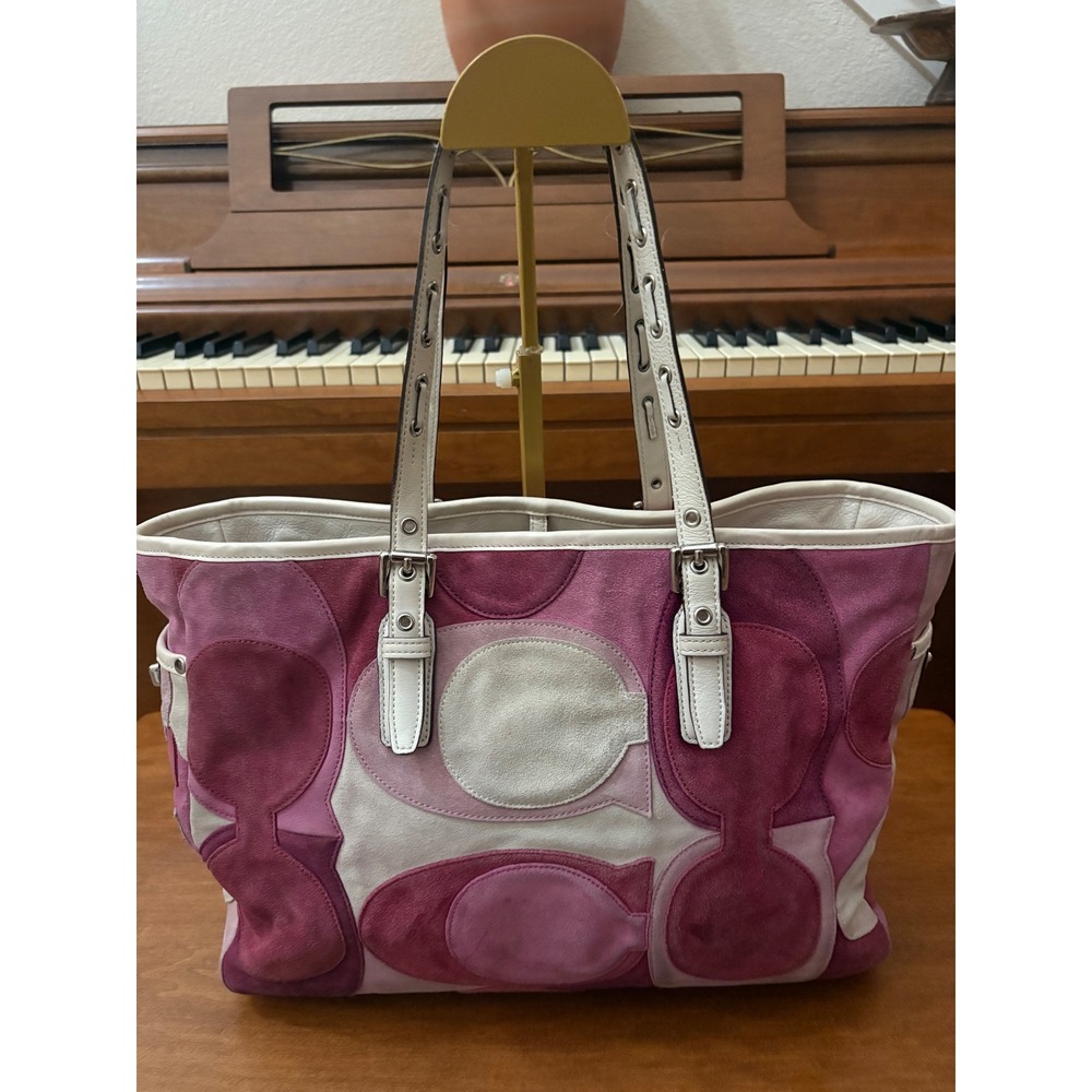 Authentic Coach Pink Patchwork Suede Tote Bag Style F98682 - Picture 4 of 9